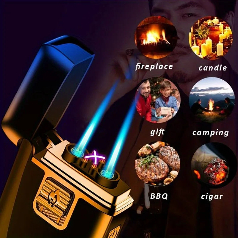 Double Jet Flame & Dual Arc Electronic Lighter – 2-in-1 Rechargeable
