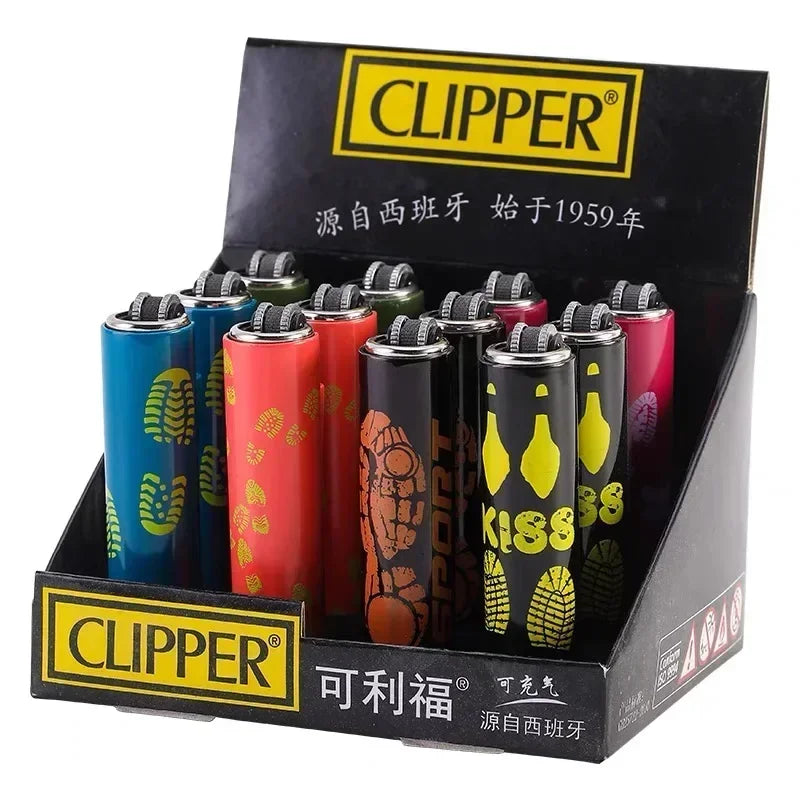Metal Clipper-Style Butane Lighter – Sand Wheel Igniter (12-Pack)