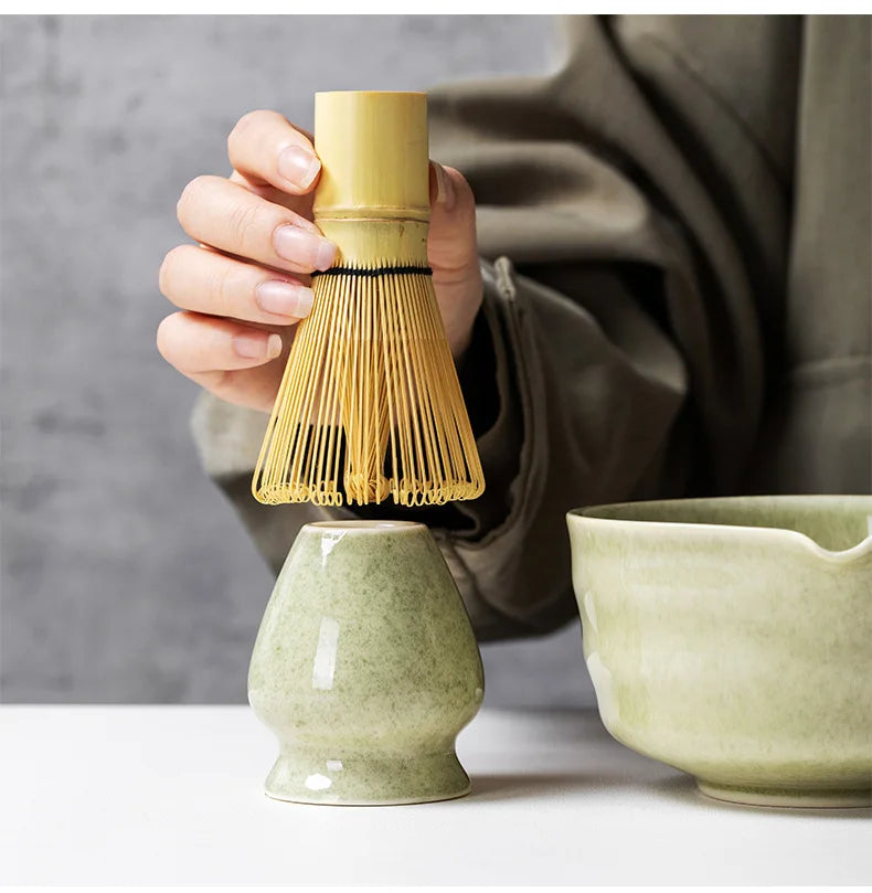 4/5/6PCS Traditional Matcha Tea Set – Bamboo Whisk, Teaspoon, Ceramic Bowl, and Accessories