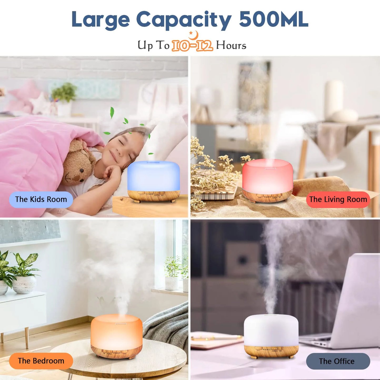 500ml Aromatherapy Oil Diffuser with 6-Bottle Essential Oil Set – Relaxing LED Aroma Humidifier