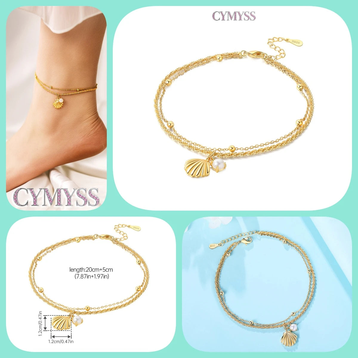 925 Sterling Silver Double-Layer Anklet – Exquisite Zircon Heart Chain Jewelry