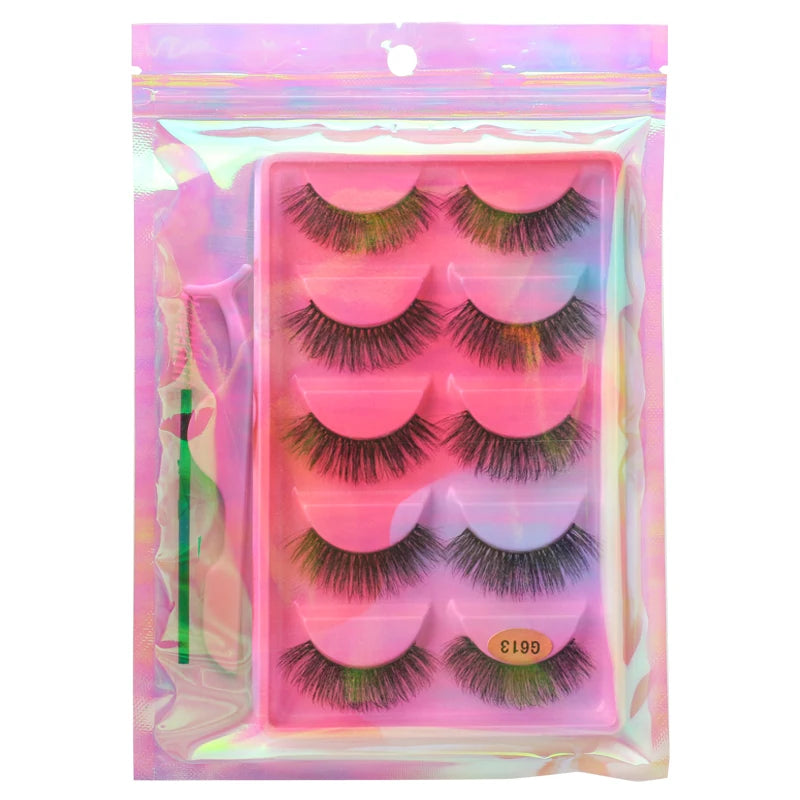 False Eyelash Kit – 3/5 Pairs Fluffy Mink Lashes with Tweezer & Brush