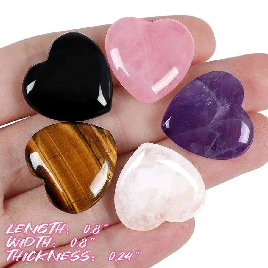 Heart-Shaped Natural Crystal Stones – Amethyst, Agate & Mineral Healing Specimens (10/20/30PCS, 20mm)