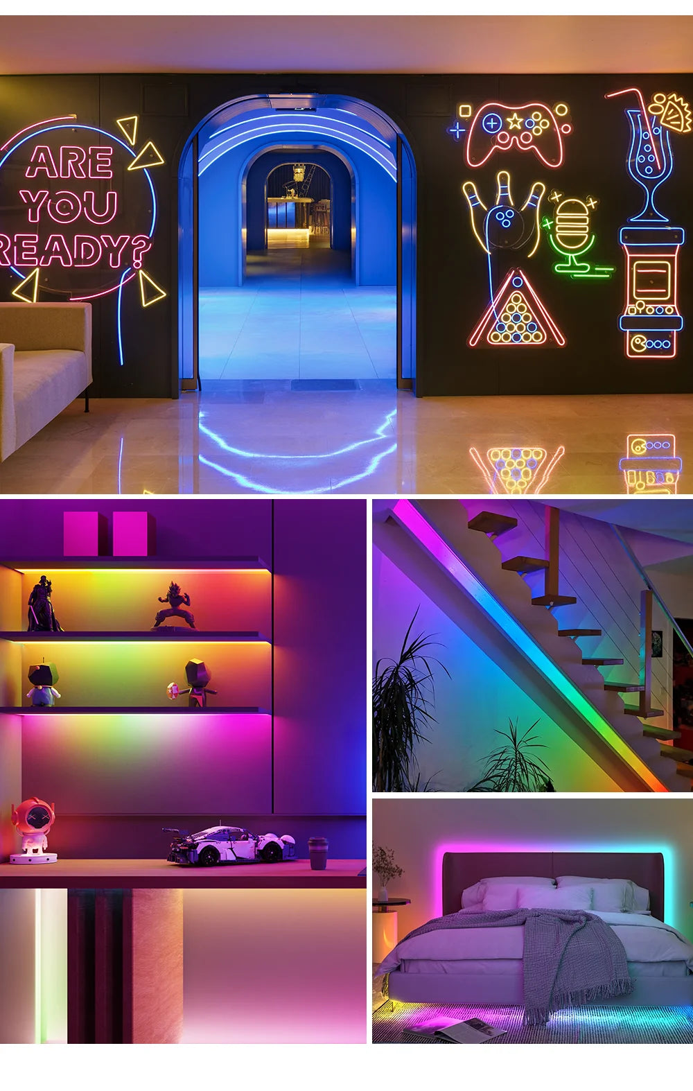 WS2812B / WS2811 5V Round Neon LED Strip – 360° RGBIC Flexible Silicone Tape, 50 LEDs/m, IP67 Waterproof