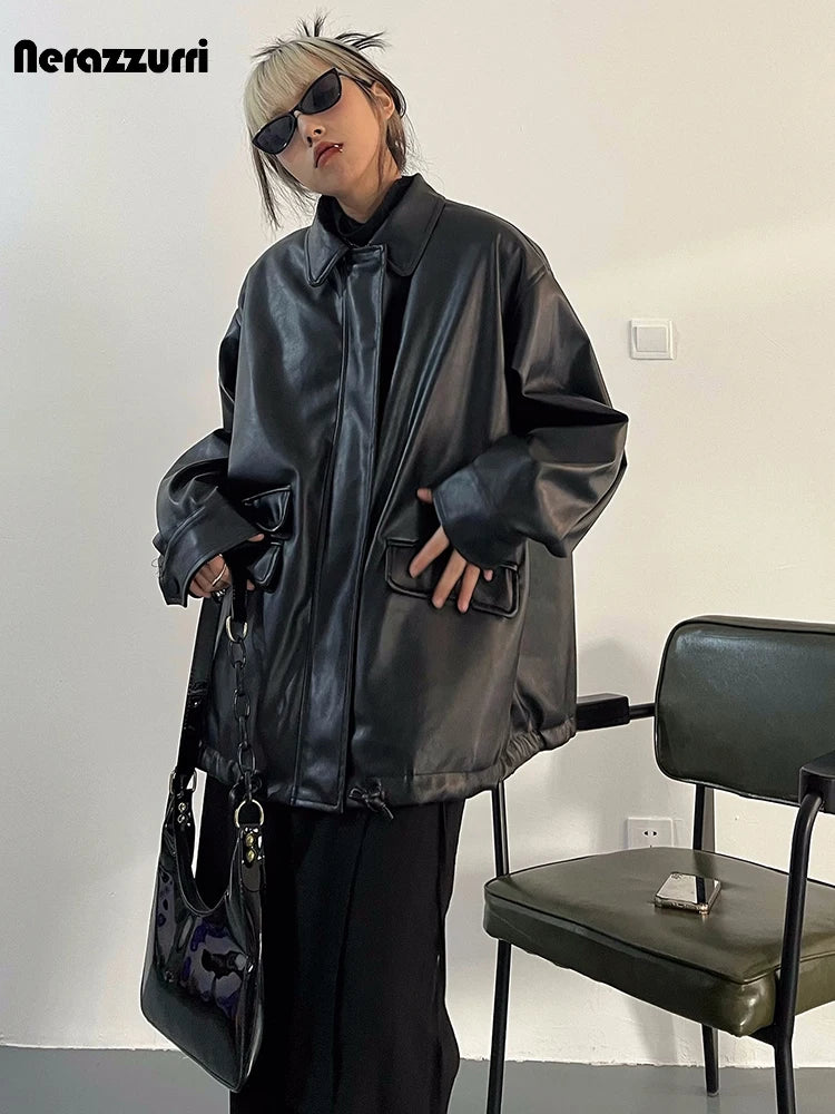 Oversized Faux Leather Jacket – Casual Cool Street Style