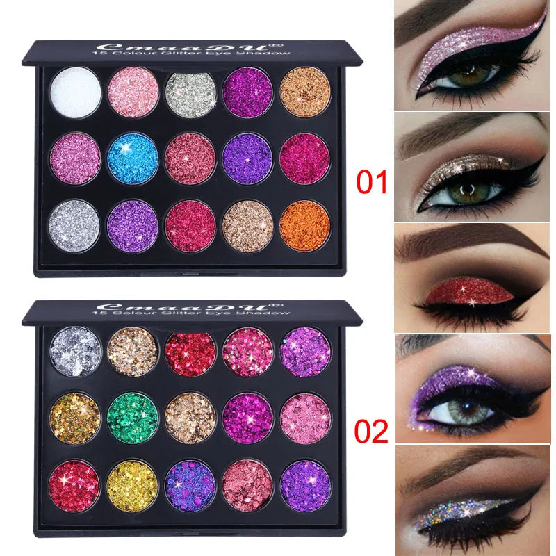 15-Color Glitter Eyeshadow Palette – Dazzling Gold Scallion Powder Tray
