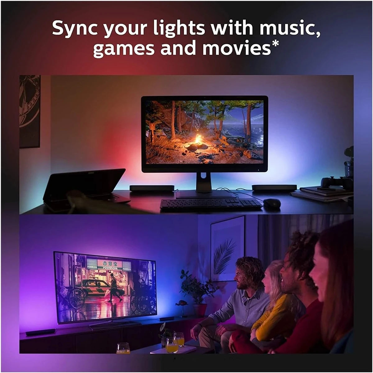 Smart RGB LED Strip Lights with Remote Control – Music Sync Light Bar for Room Atmosphere