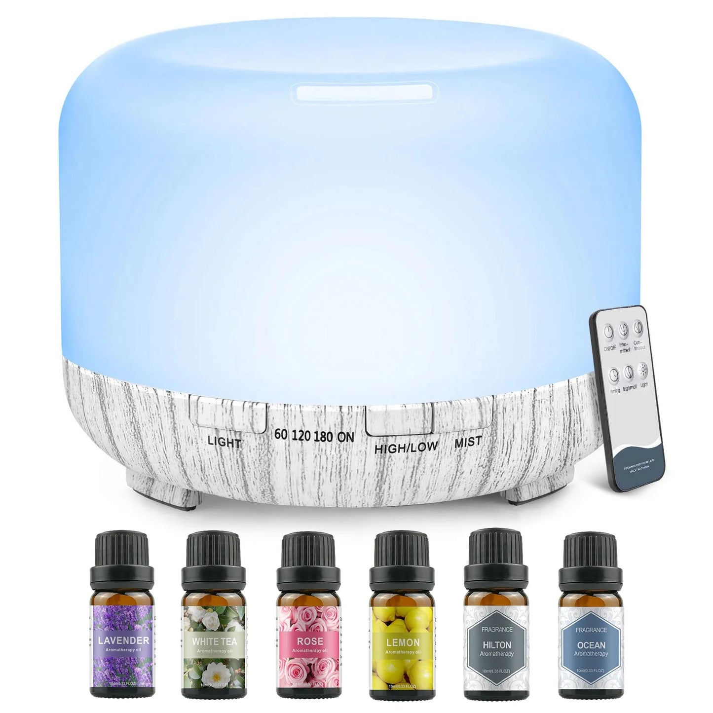 500ml Aromatherapy Oil Diffuser with 6-Bottle Essential Oil Set – Relaxing LED Aroma Humidifier