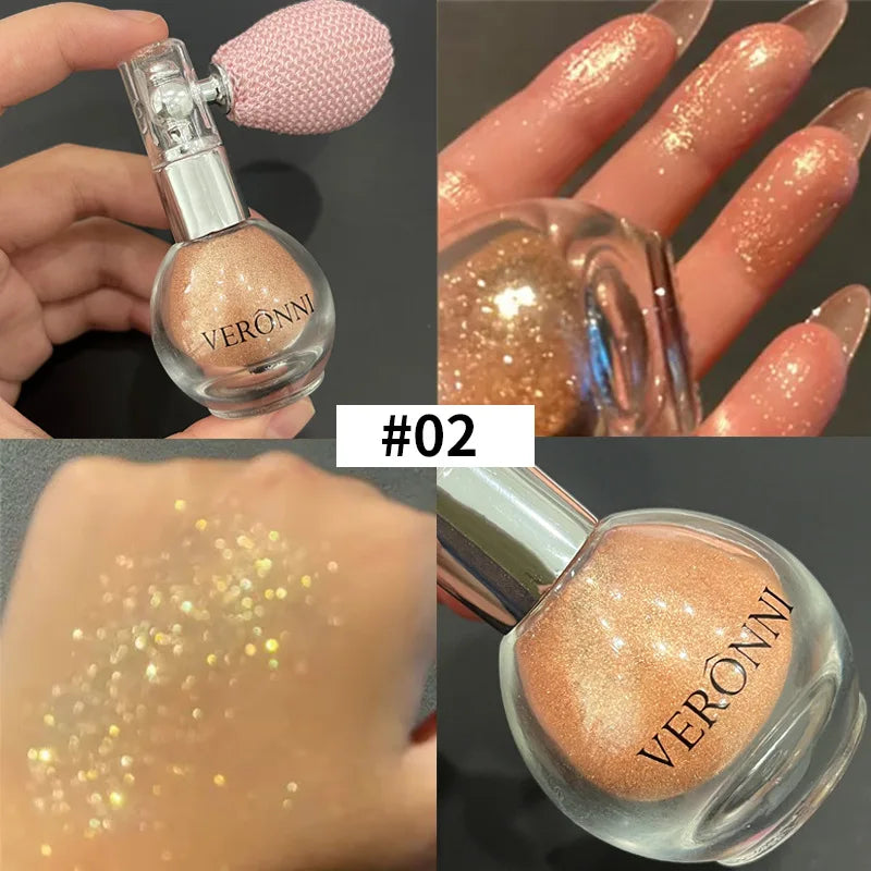 6-Color Diamond Highlighter Powder Spray – Waterproof Glitter Body & Face Bronzer (63.6g)