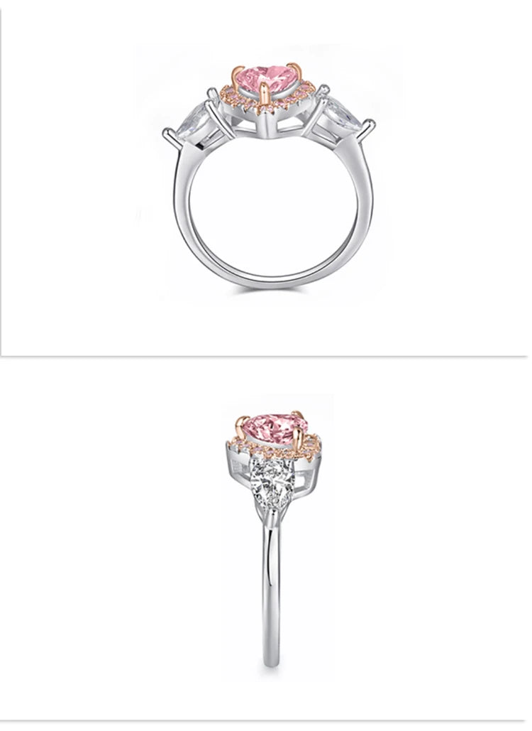 Silver ring with pink gemstone on a white background