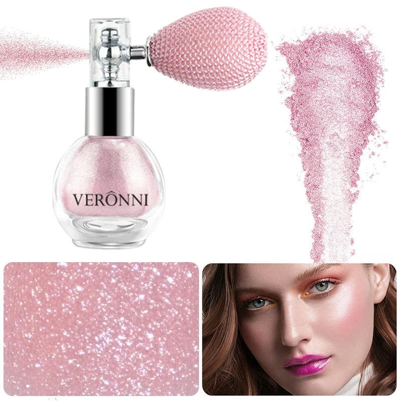 6-Color Diamond Highlighter Powder Spray – Waterproof Glitter Body & Face Bronzer (63.6g)