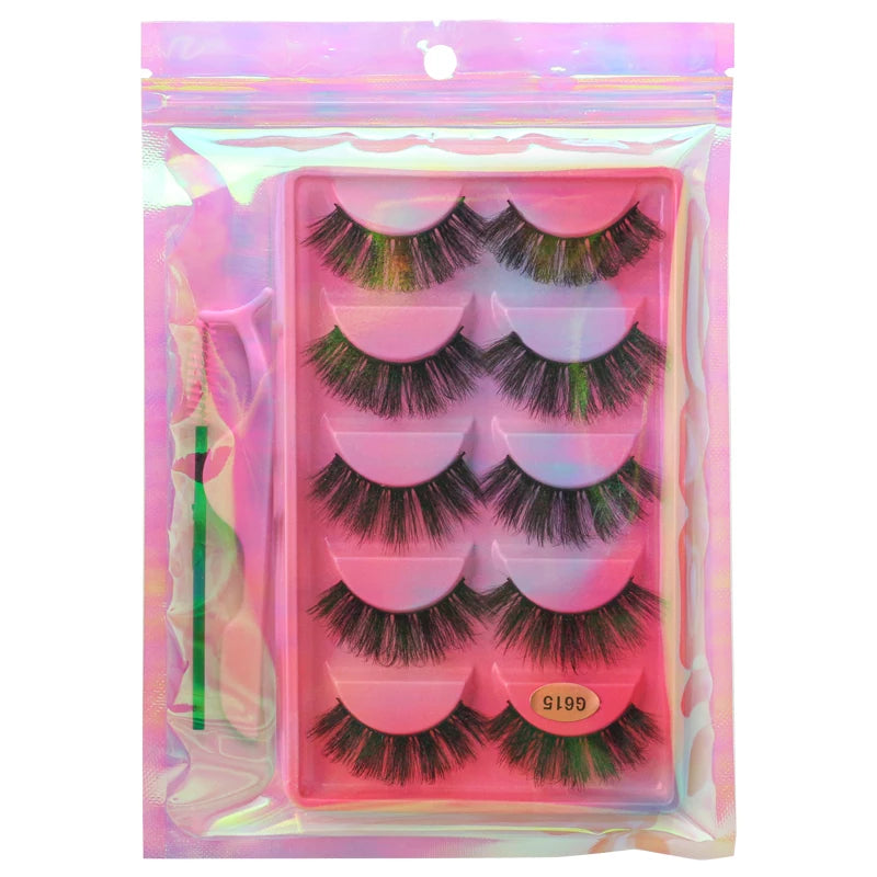 False Eyelash Kit – 3/5 Pairs Fluffy Mink Lashes with Tweezer & Brush