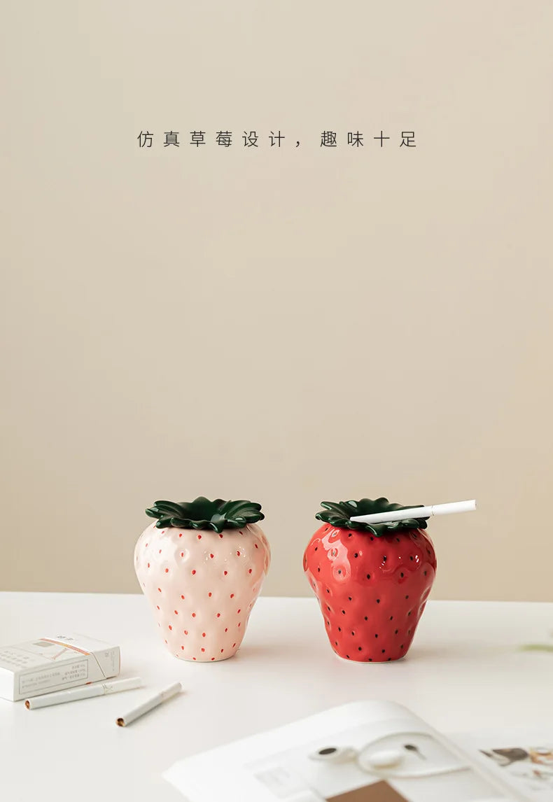 Strawberry Ceramic Storage AshTray with Lid