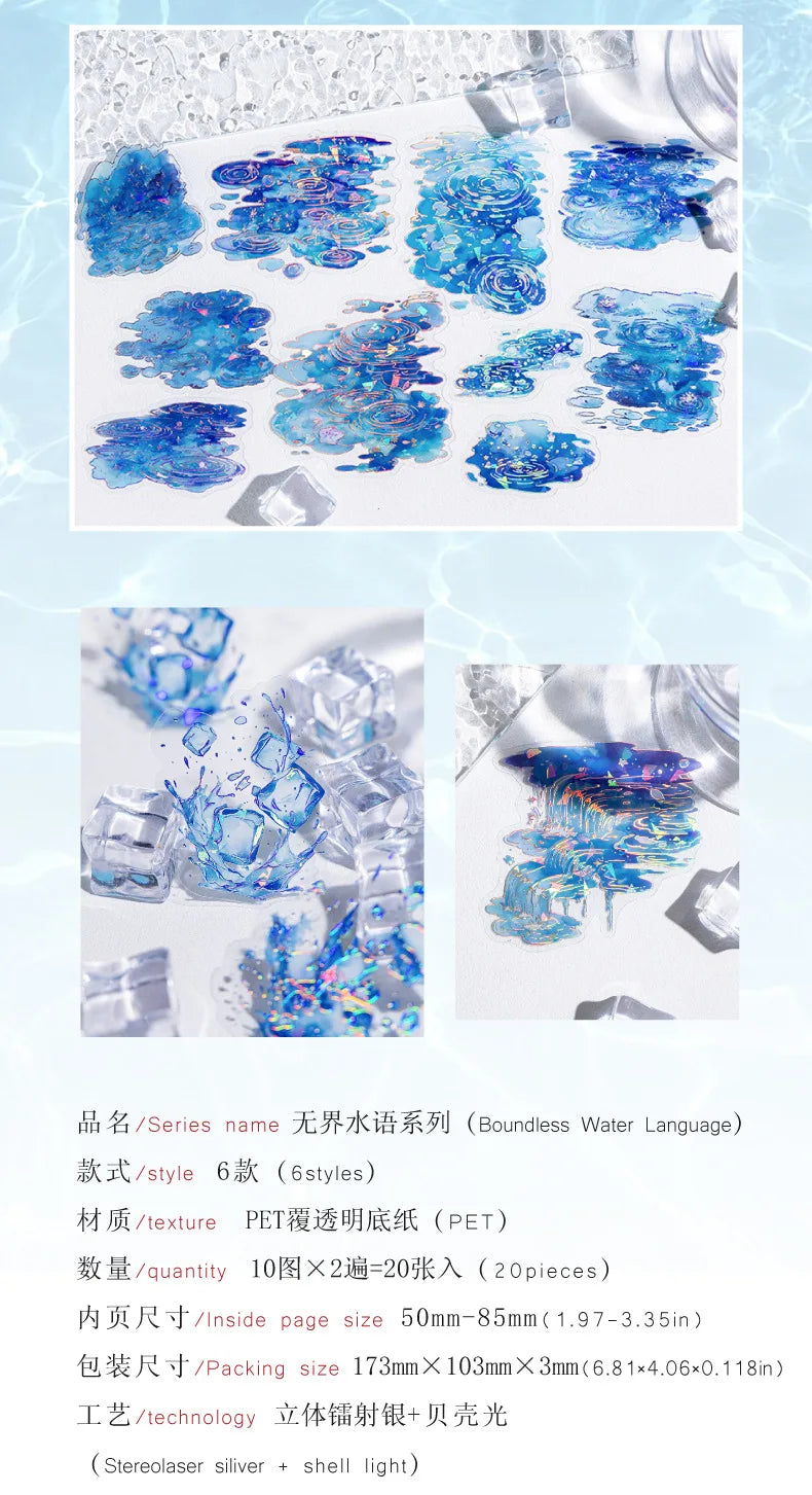 20pcs Kawaii “Boundless Waterspeak” Stickers – Dreamy Decor for Your Journal