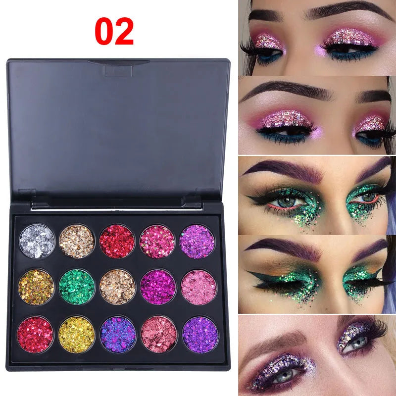 15-Color Glitter Eyeshadow Palette – Dazzling Gold Scallion Powder Tray