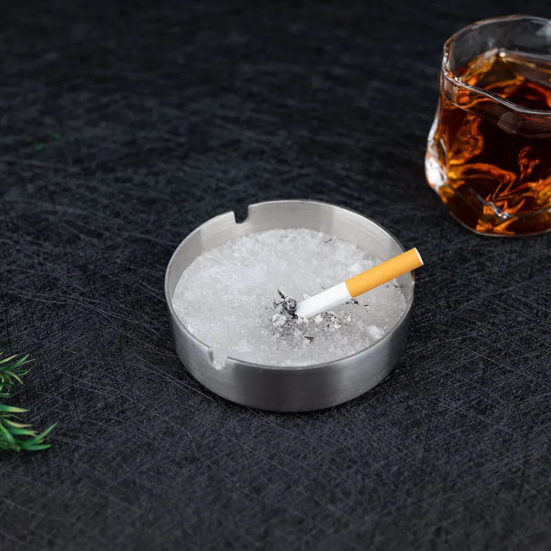 Tabletop Stainless Steel Ashtray – Modern Silver Design with Slot
