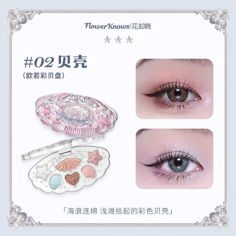 Flower Knows Shell Pearl Eyeshadow Palette โ 6 Dreamy Shades, Endless Glow