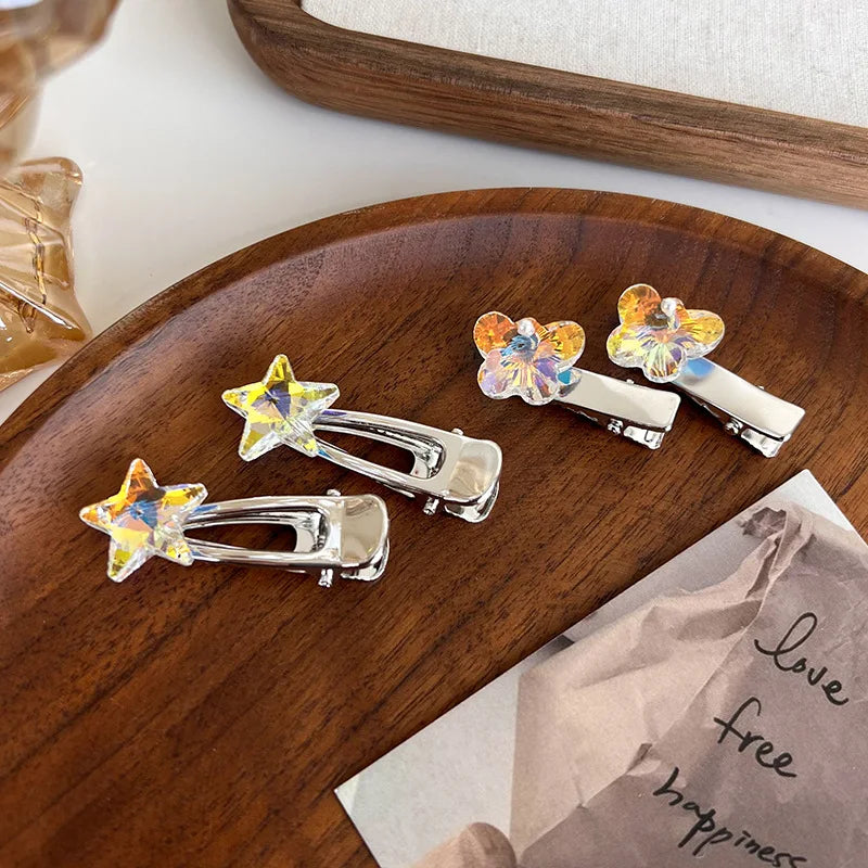 2Pcs Butterfly & Star Rhinestone Hair Clip Set – Sweet Sparkle for Any Style