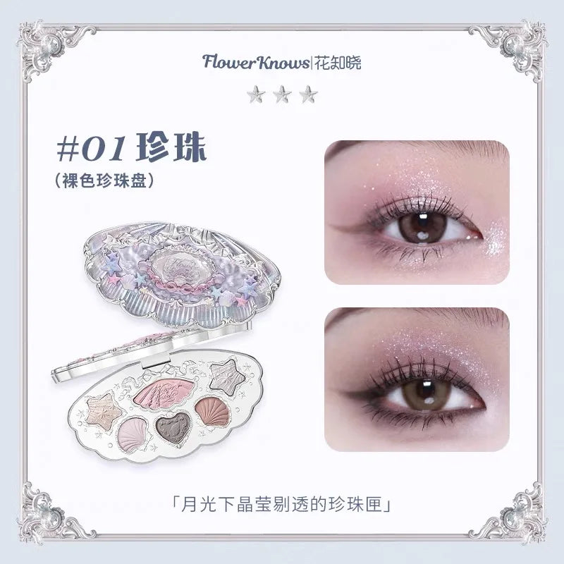 Flower Knows Shell Pearl Eyeshadow Palette โ 6 Dreamy Shades, Endless Glow