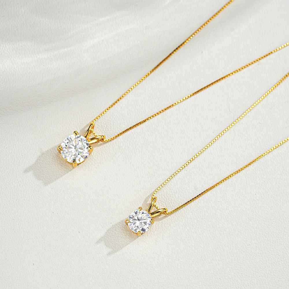 1-2CT Moissanite Pendant Necklace for Women, 14K Gold Plated
