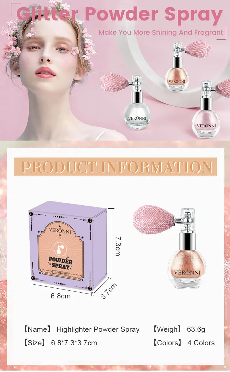 6-Color Diamond Highlighter Powder Spray – Waterproof Glitter Body & Face Bronzer (63.6g)