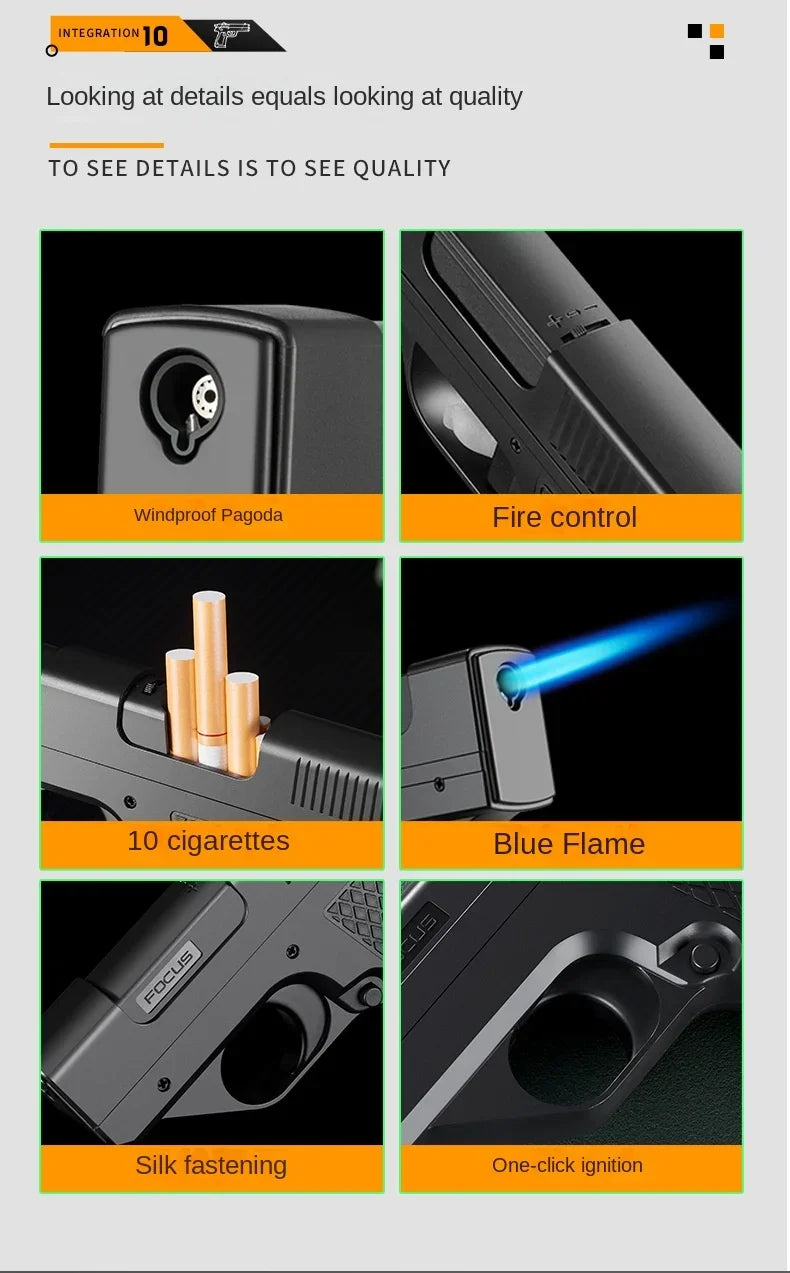 Gun-Type Jet Flame Gadget – Windproof Blue Torch with Clip & Storage (No Gas)