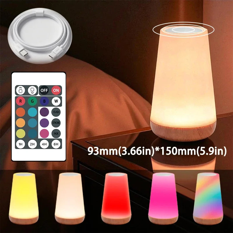 Portable Bedside Table Lamp – Touch & Remote Control, USB Rechargeable