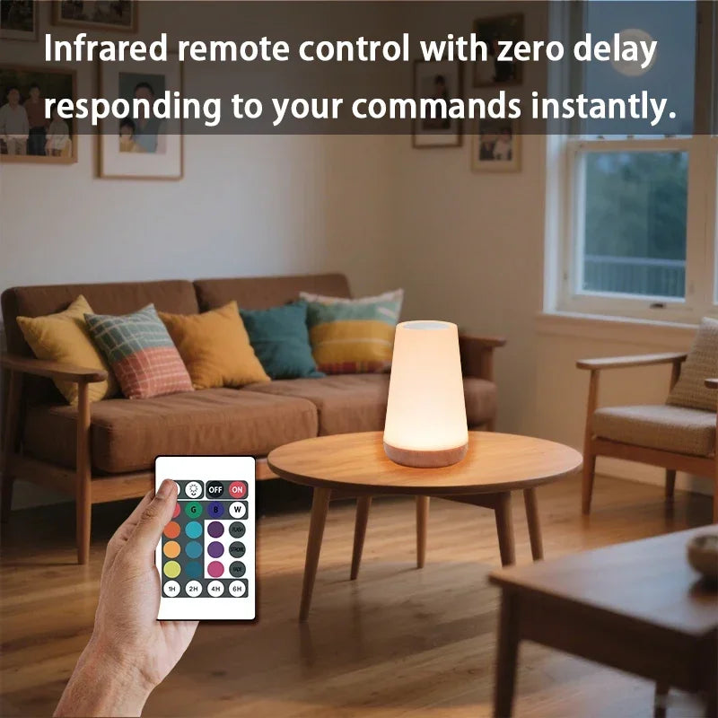 Portable Bedside Table Lamp – Touch & Remote Control, USB Rechargeable