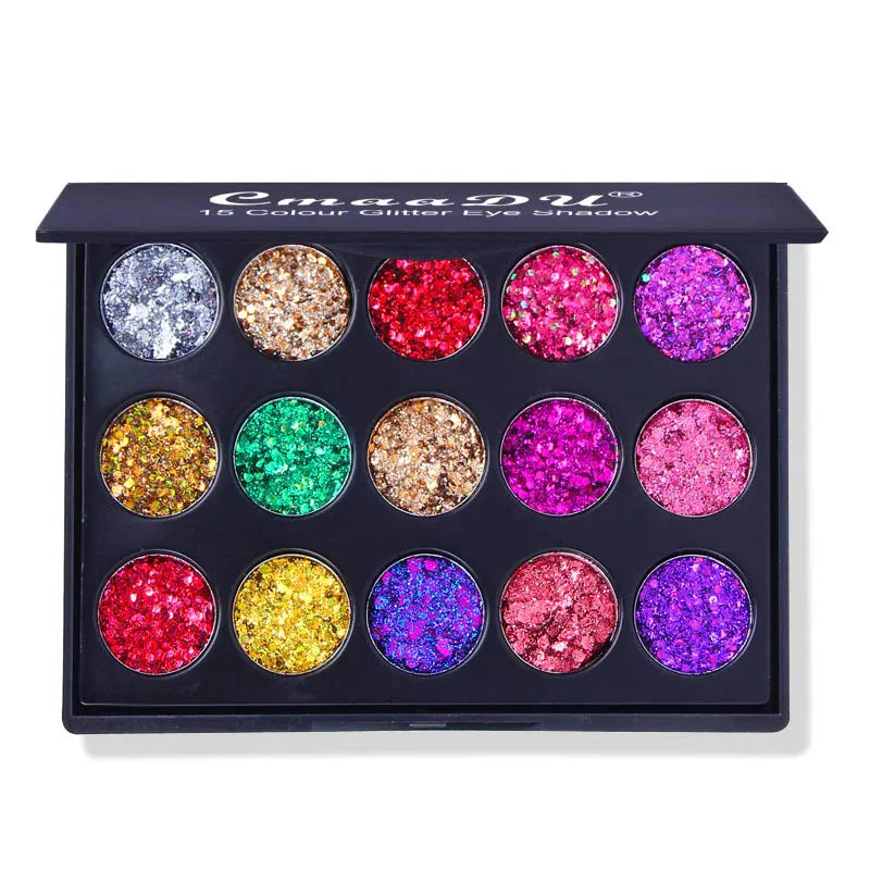 15-Color Glitter Eyeshadow Palette – Dazzling Gold Scallion Powder Tray