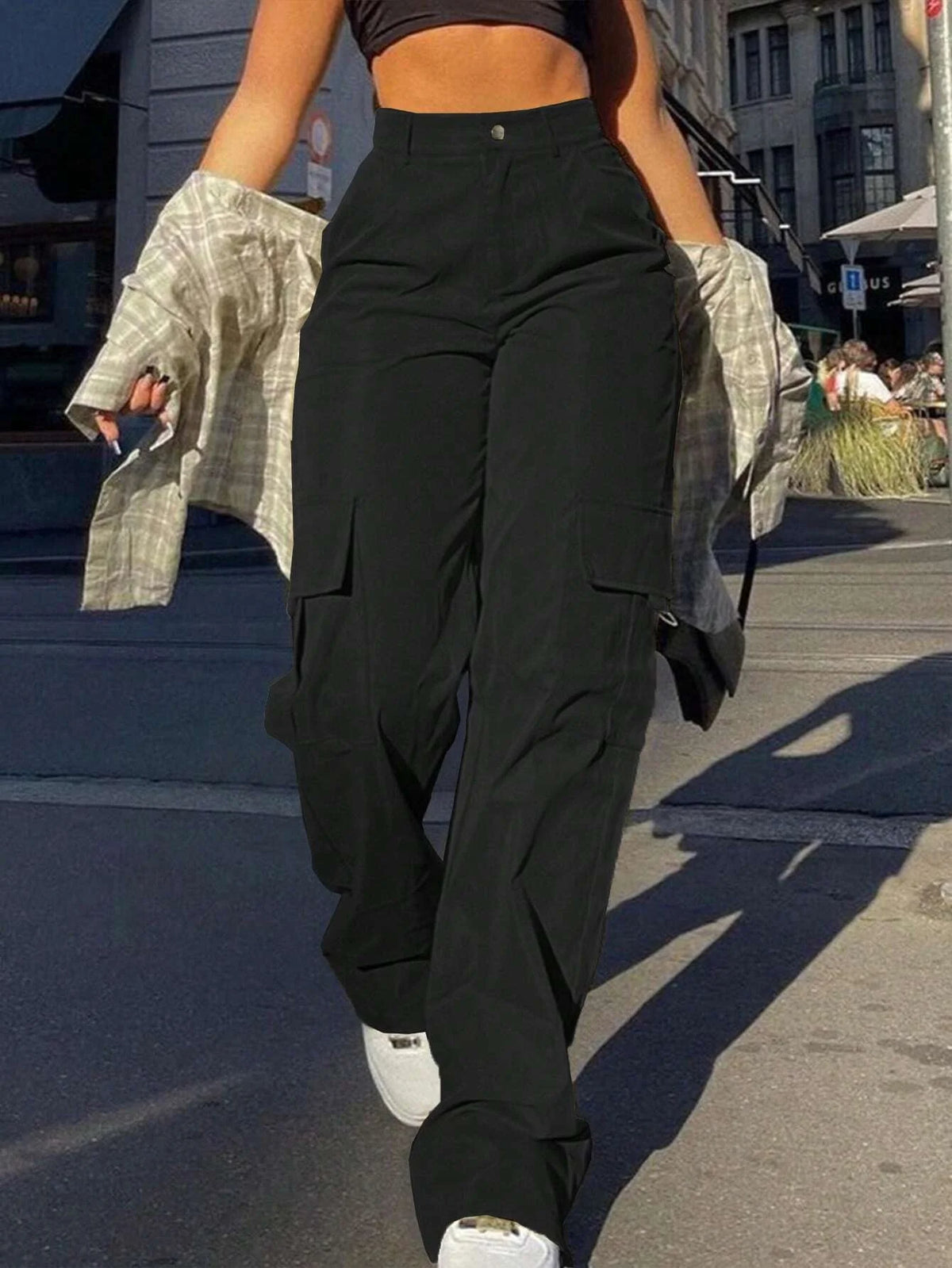 High-Waist Cargo Pants – Street Fashion Pocket Trousers for Women
