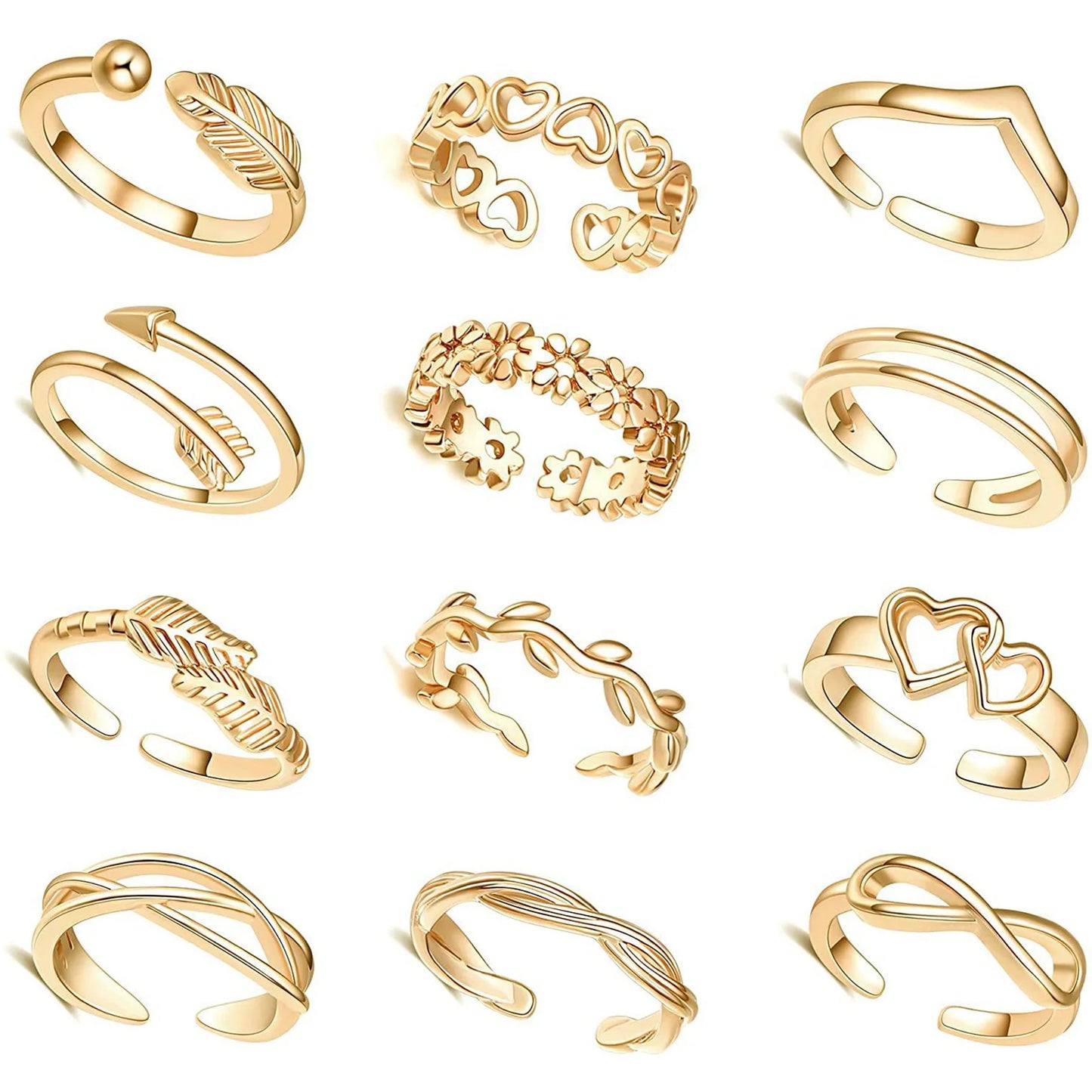 Adjustable Toe Ring Set – 7/10/12pcs Gold & Silver Summer Jewelry