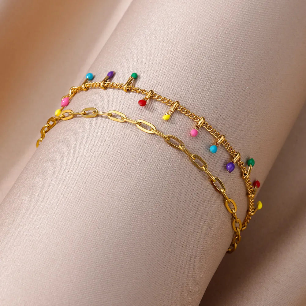 Boho Drop Anklet – Women’s Gold Stainless Steel Wedding & Aesthetic Jewelry (20+5cm)