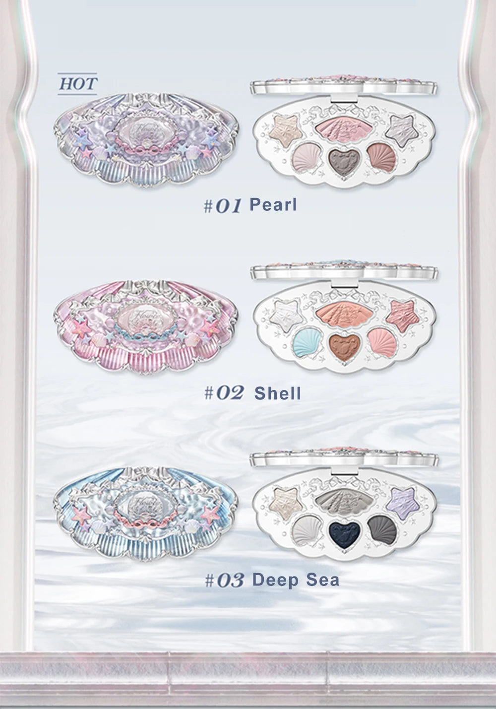 Flower Knows Shell Eyeshadow Palette – 6 Shades of Ocean-Inspired Elegance