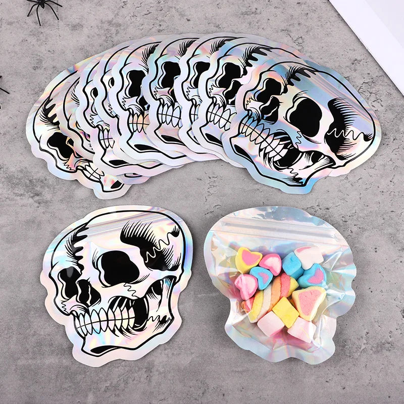 Halloween Skull Candy Bags – Self-Sealing Party Favor Pouches (10–100pcs)
