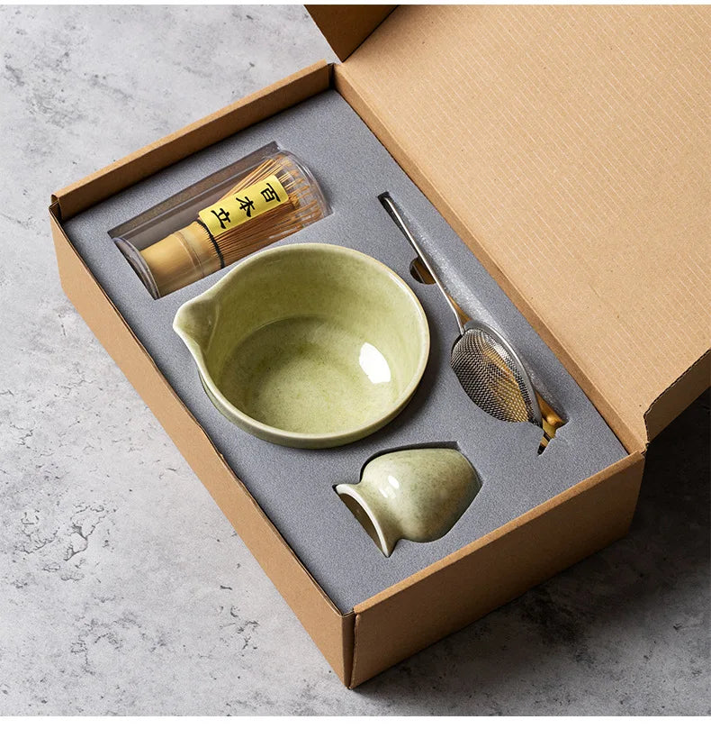 4/5/6PCS Traditional Matcha Tea Set – Bamboo Whisk, Teaspoon, Ceramic Bowl, and Accessories