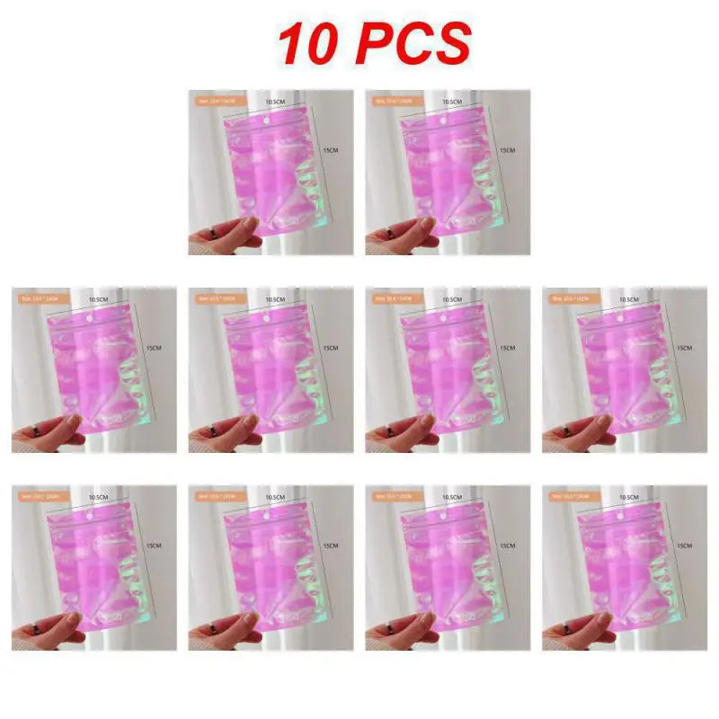 10pcs Holographic Smell-Proof Mylar Bags – Resealable Ziplock Pouches