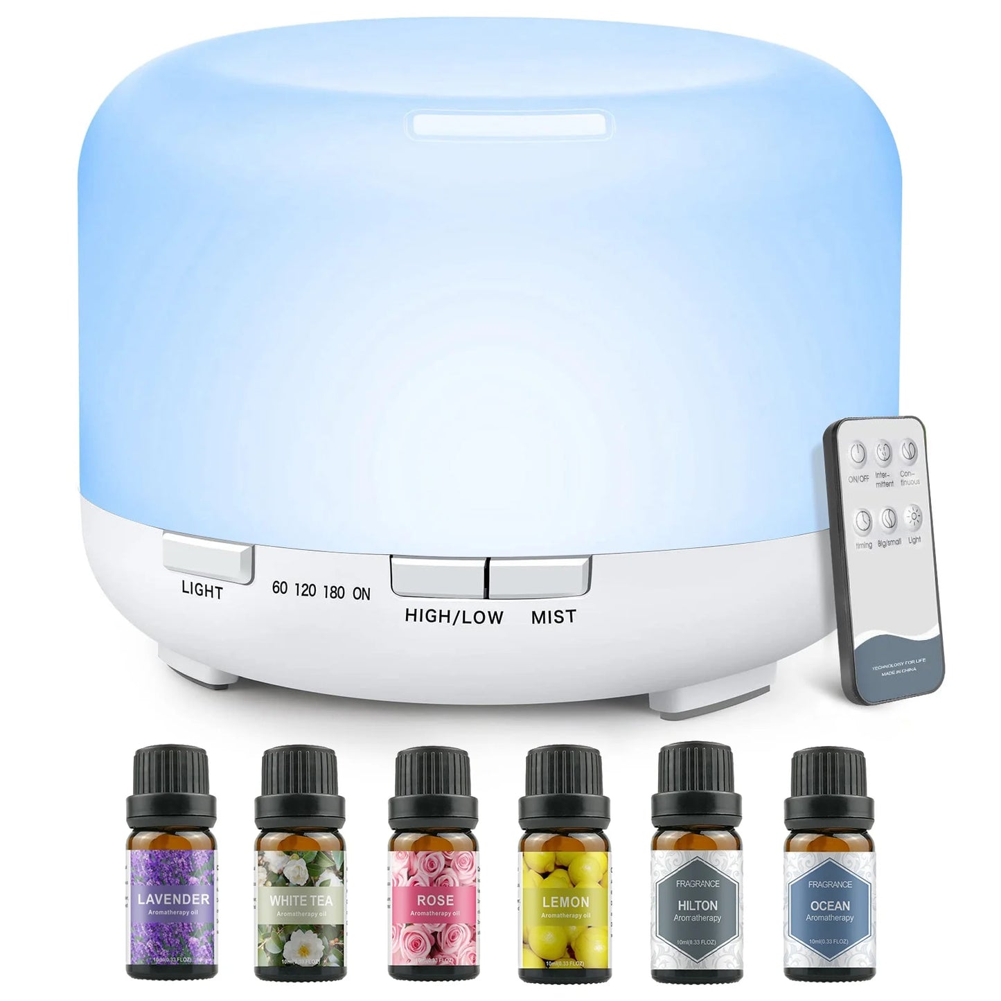 500ml Aromatherapy Oil Diffuser with 6-Bottle Essential Oil Set – Relaxing LED Aroma Humidifier