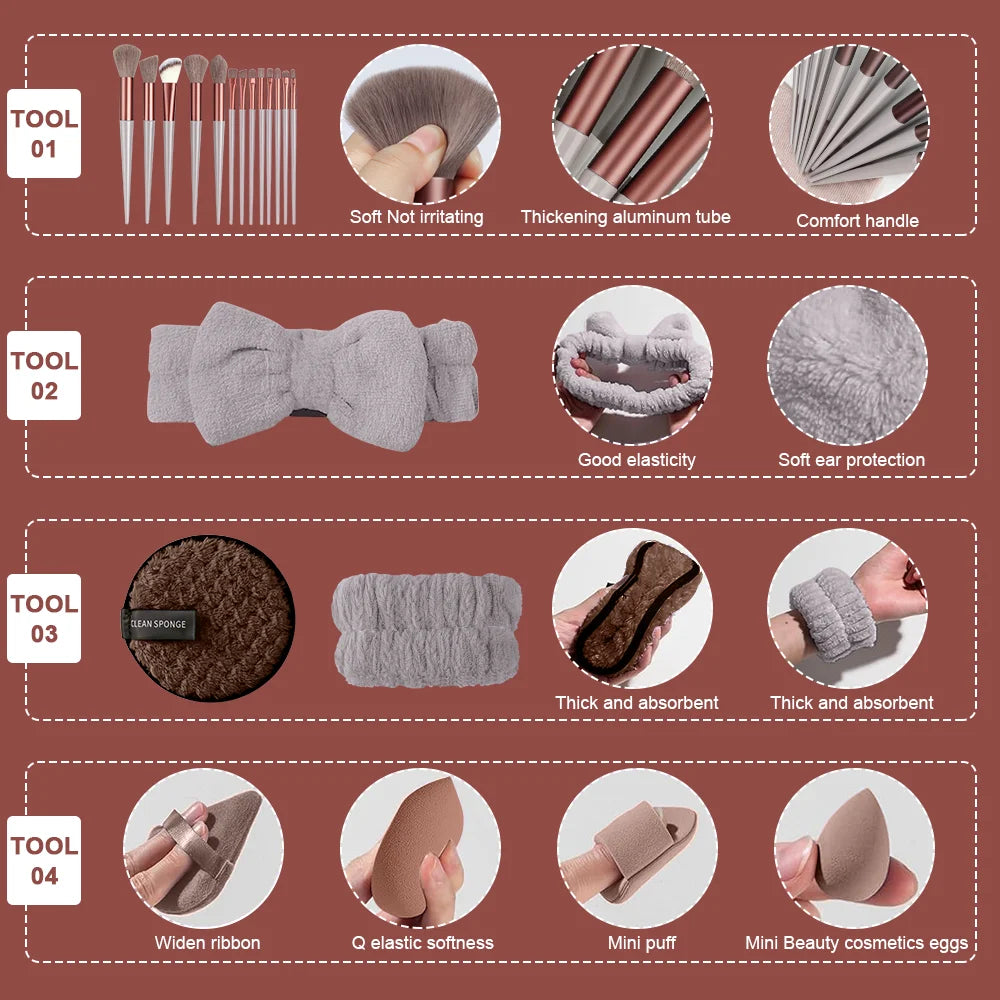 Professional Makeup Brush Set – 13pcs / 33pcs with Sponges & Tools