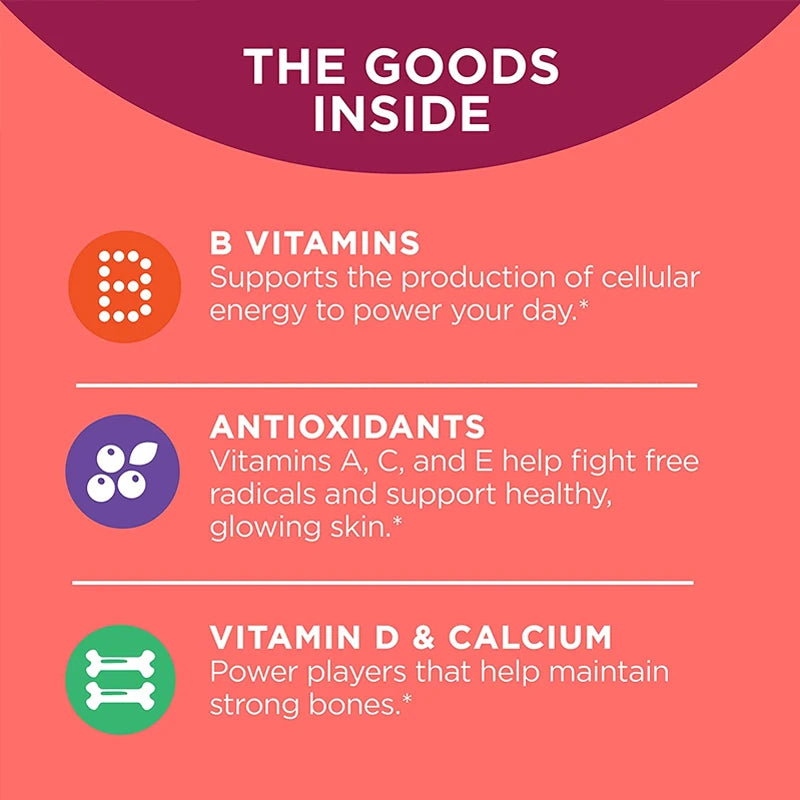 Women’s Adult Vitamin B Complex + D3 Gummies – Energy, Heart, Bone, Skin & Immunity Support