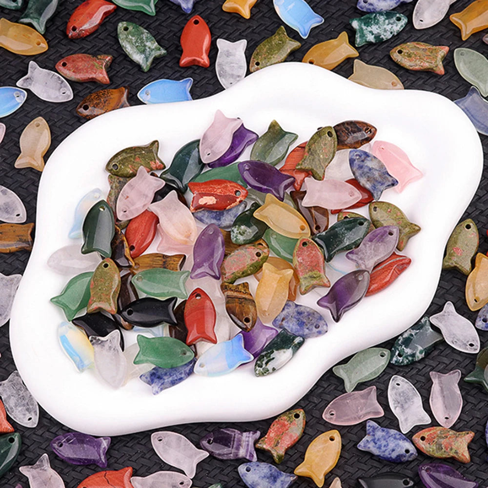 Small Fish Figurine Stone Pendant – Natural Crystal Gemstone for Jewelry & DIY Accessories