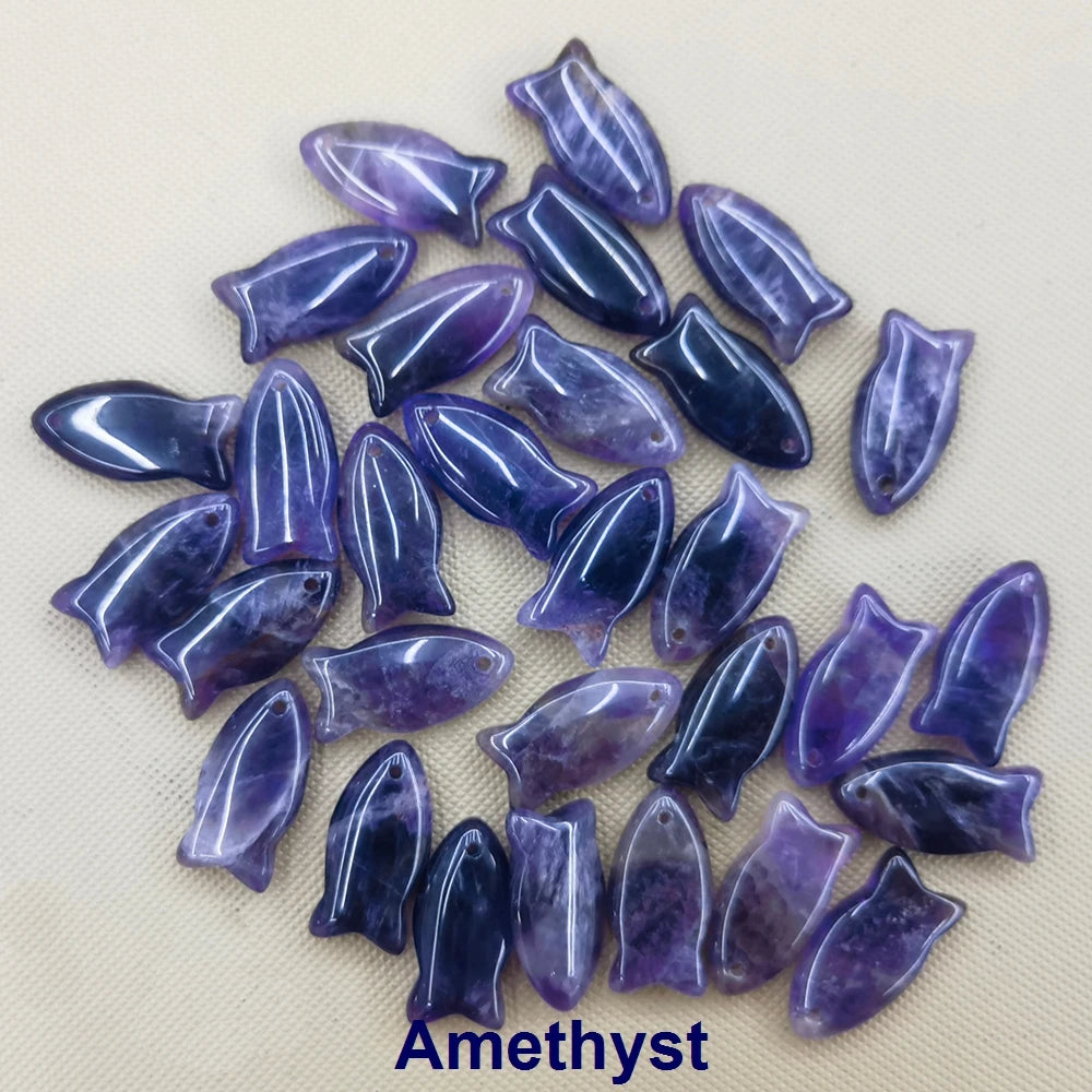 Small Fish Figurine Stone Pendant – Natural Crystal Gemstone for Jewelry & DIY Accessories