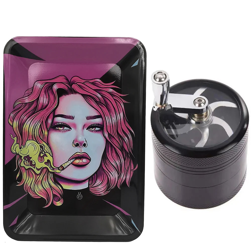 40mm Herb Grinder & Metal Rolling Tray Kit – 7x5 inch Portable Spice & Herb Tool Set