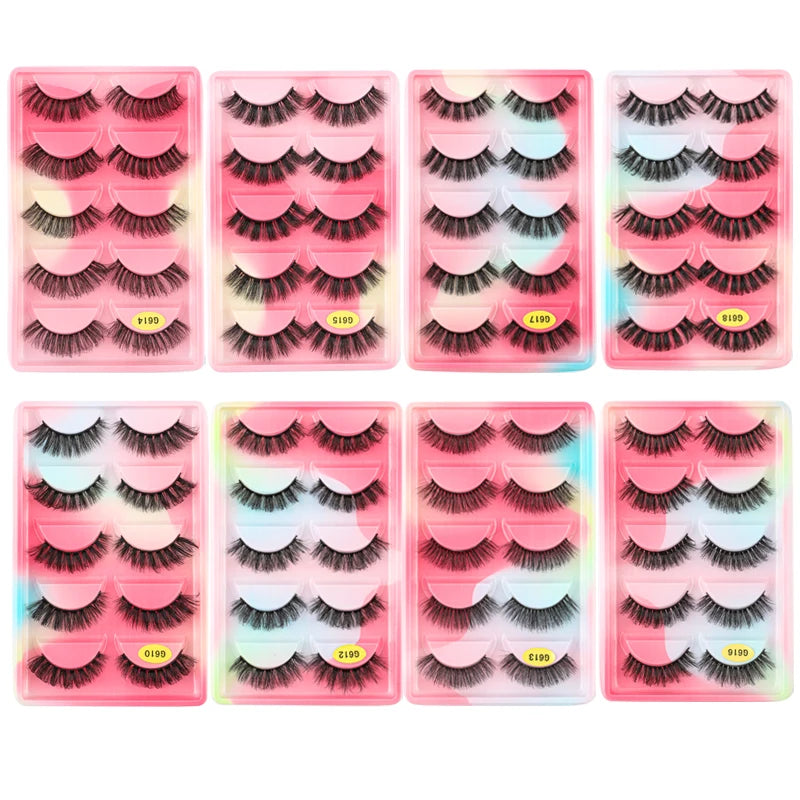 False Eyelash Kit – 3/5 Pairs Fluffy Mink Lashes with Tweezer & Brush