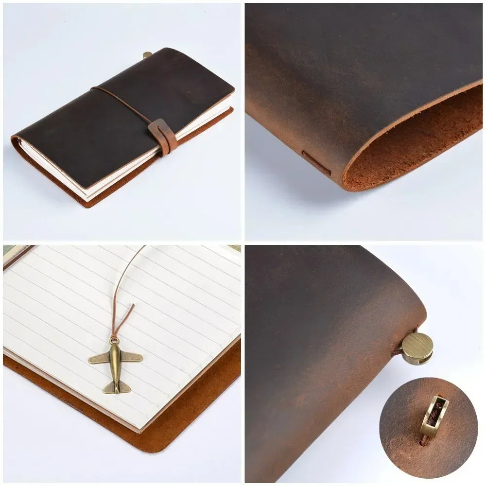 Handmade Genuine Leather Notebook – Vintage Cowhide Diary, Journal & Travel Planner Cover