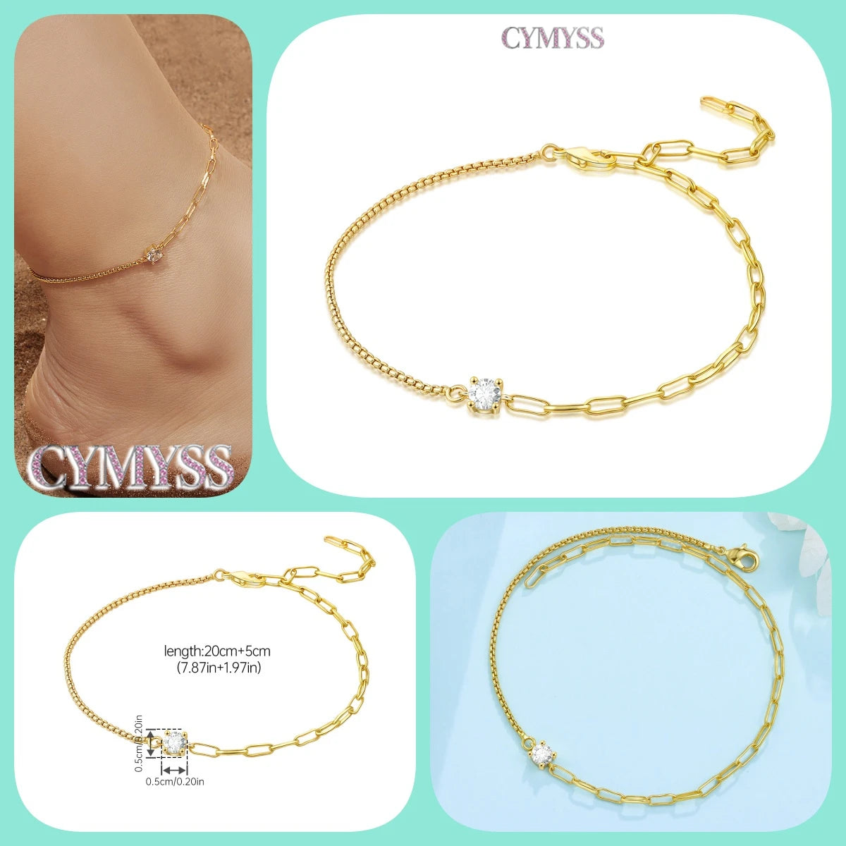 925 Sterling Silver Double-Layer Anklet – Exquisite Zircon Heart Chain Jewelry