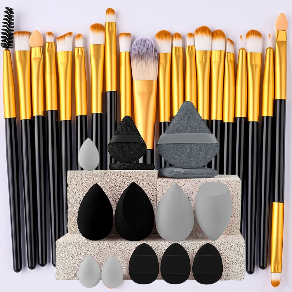 8/20-Piece Eye Makeup Brush Set – With Optional Sponges & Puffs