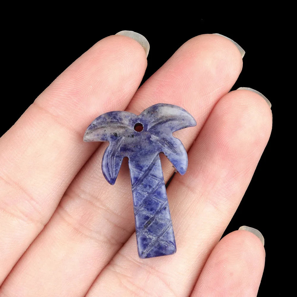 Natural Crystal Coconut Tree Statue – Carved Healing Stone Ornament with Pendant Hole
