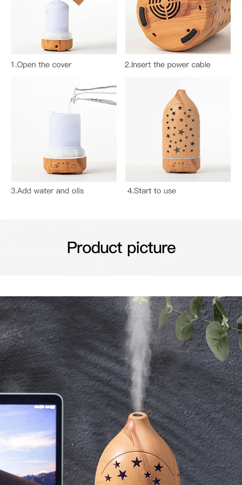 Ultrasonic Essential Oil Diffuser – 100ml LED Aromatherapy Humidifier with Adjustable Mist Modes