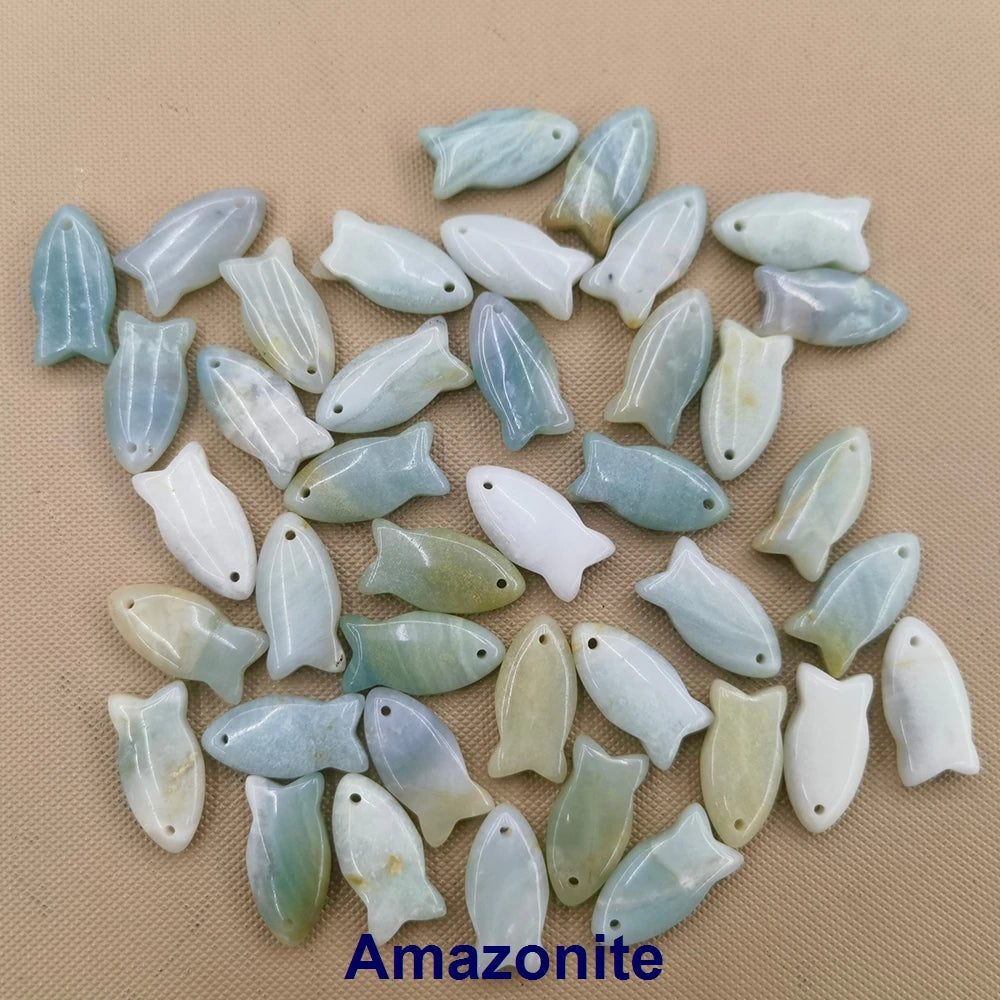 Small Fish Figurine Stone Pendant – Natural Crystal Gemstone for Jewelry & DIY Accessories