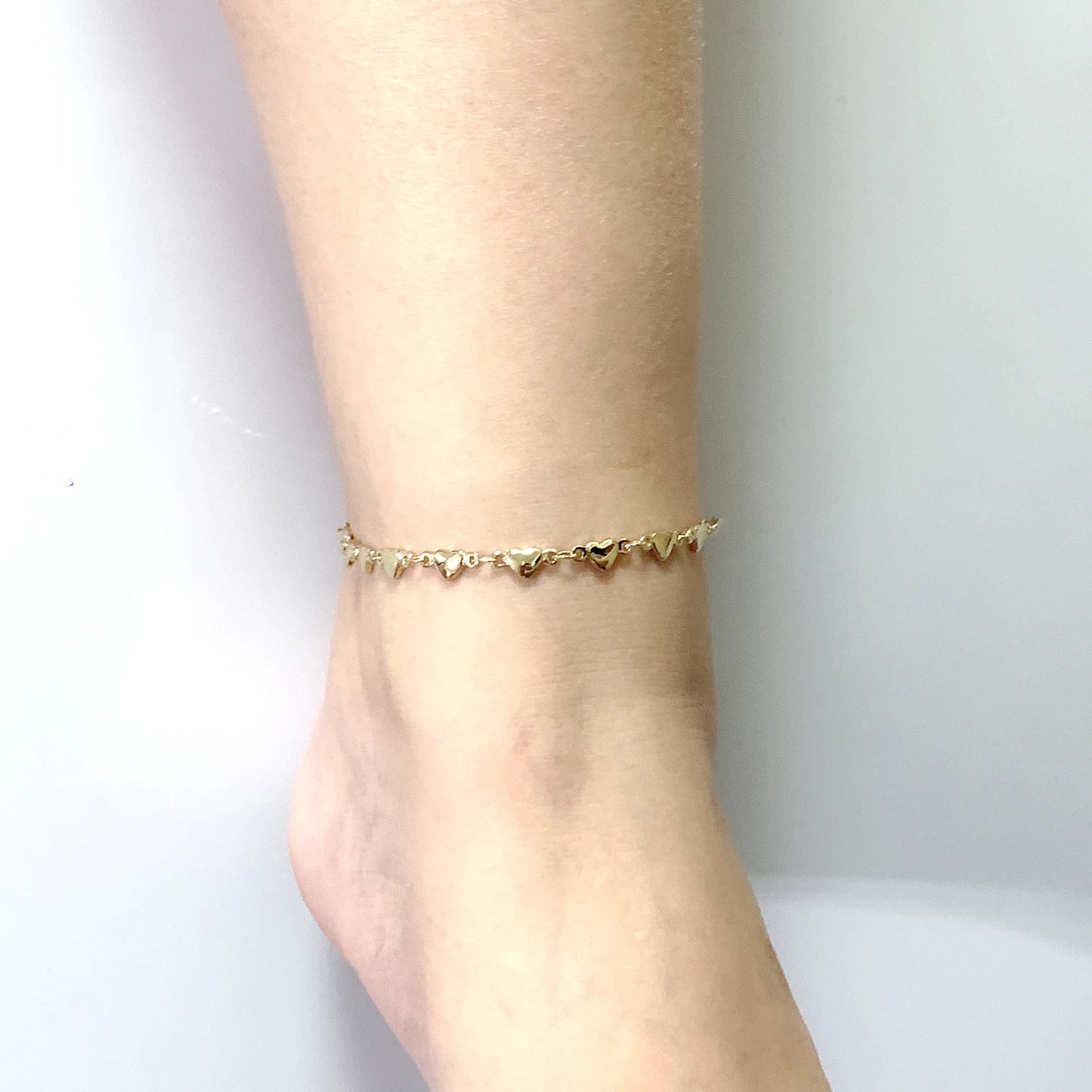 Women’s Gold Stainless Steel Anklet – Heart Charm Barefoot Sandals Jewelry (9/10/11 Inches)
